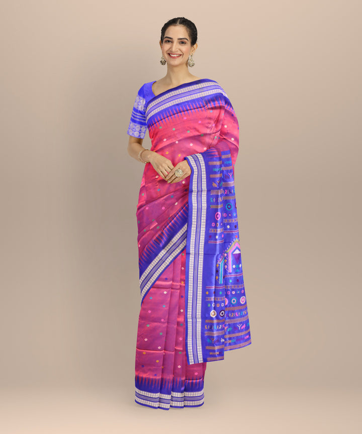Fuchsia purple duke blue silk handloom bomkai saree
