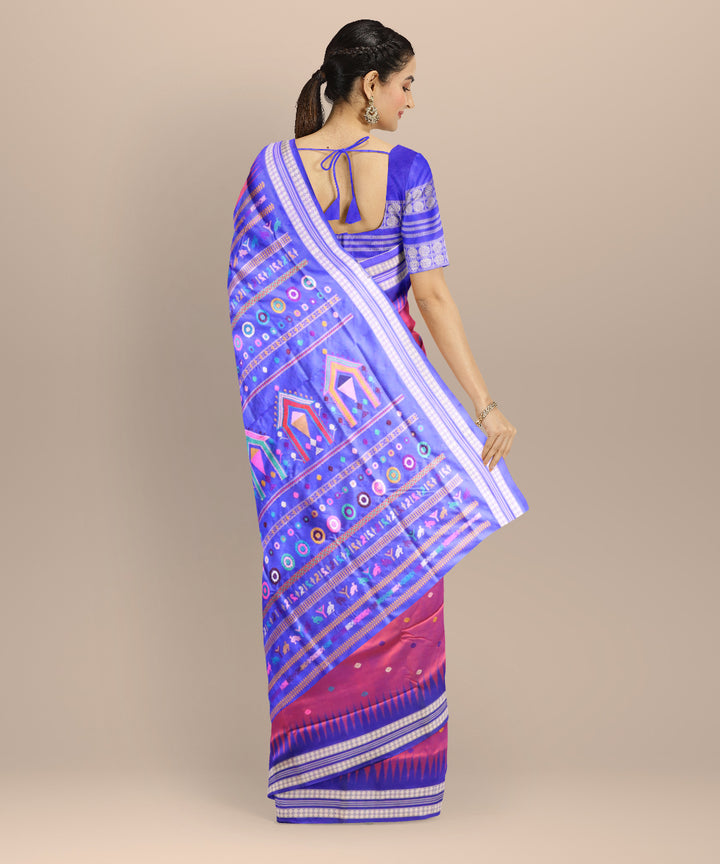 Fuchsia purple duke blue silk handloom bomkai saree