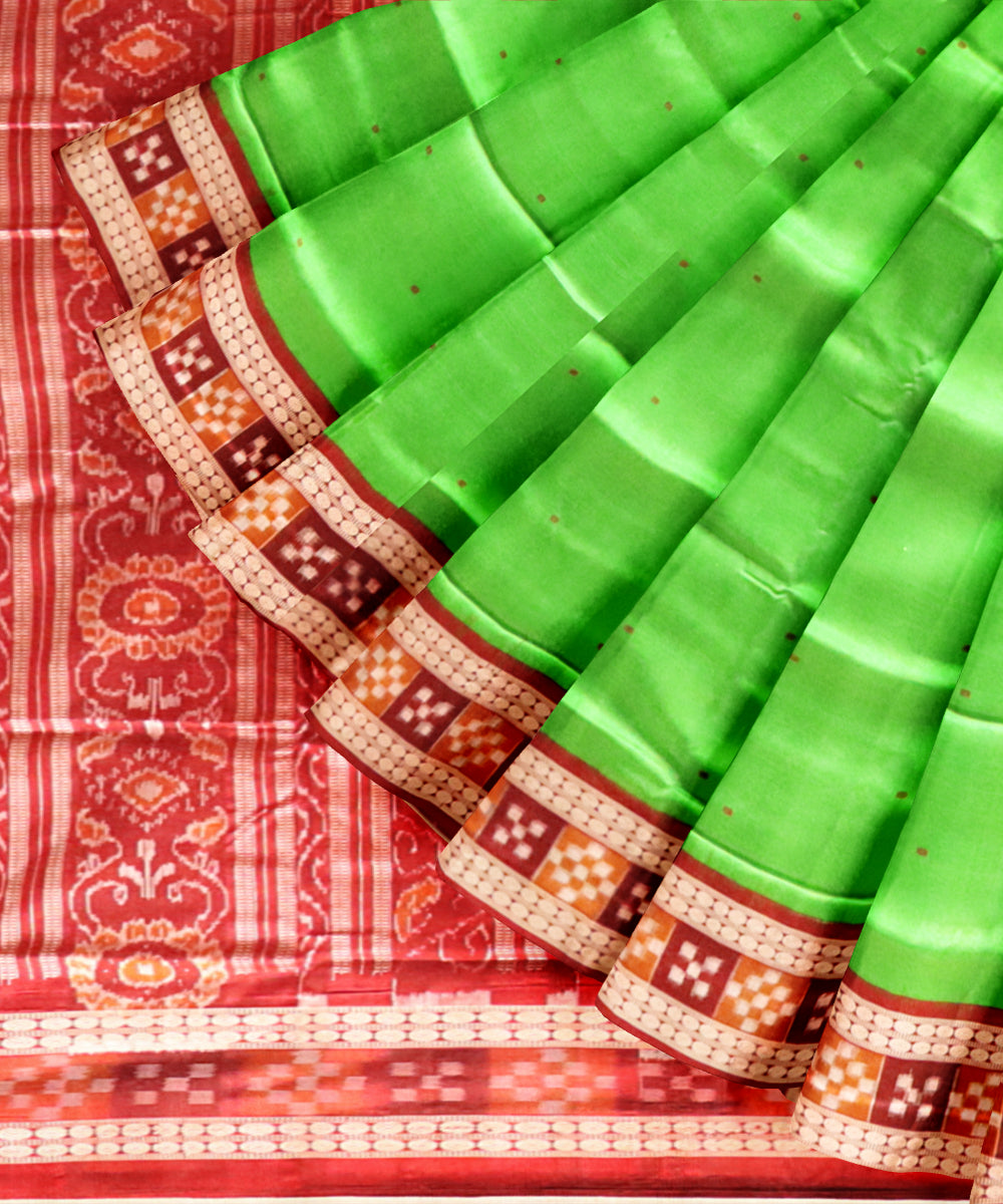 Dark pastel green maroon silk handloom sambalpuri saree