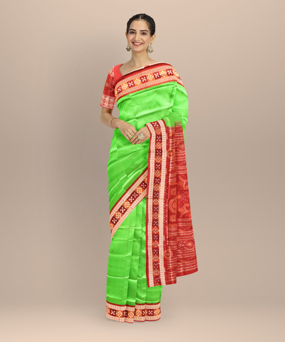Dark pastel green maroon silk handloom sambalpuri saree