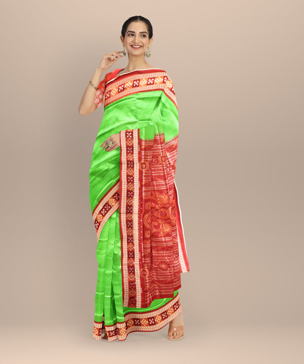 Dark pastel green maroon silk handloom sambalpuri saree