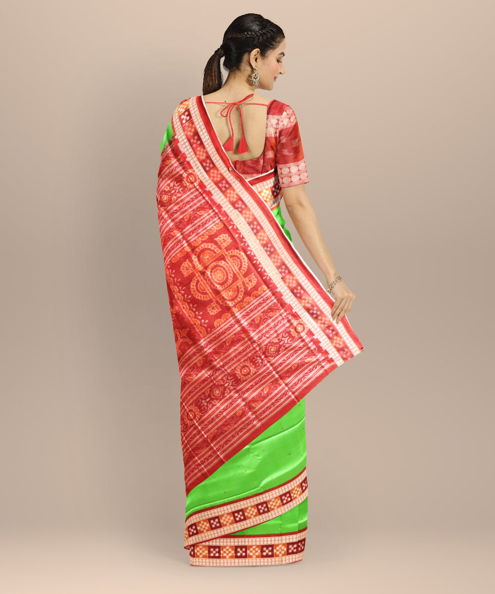 Dark pastel green maroon silk handloom sambalpuri saree