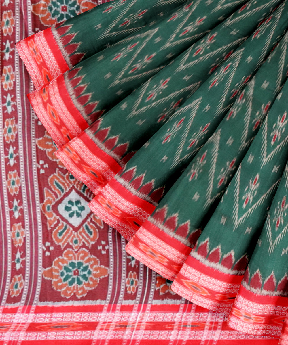 Dark green dark red handloom cotton nuapatna saree