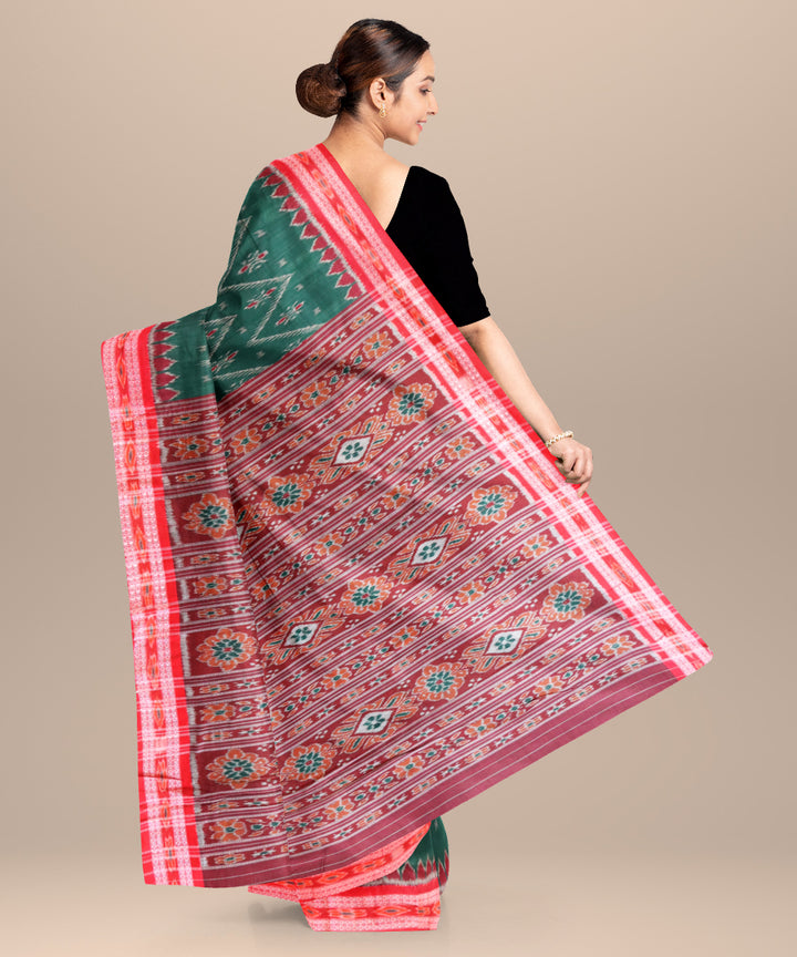 Dark green dark red handloom cotton nuapatna saree