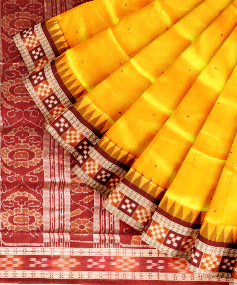 Yellow maroon silk handloom sambalpuri saree