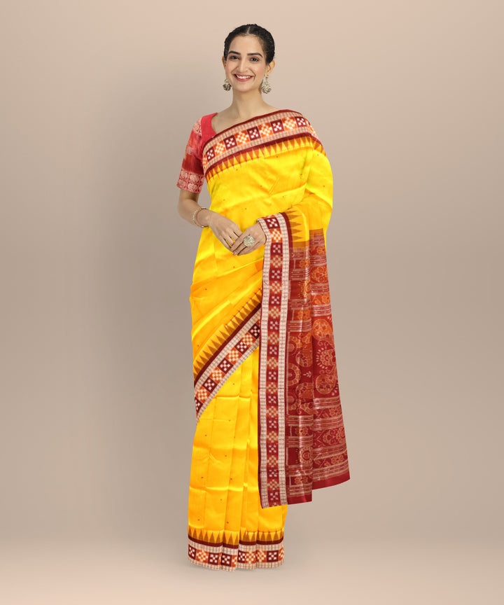 Yellow maroon silk handloom sambalpuri saree