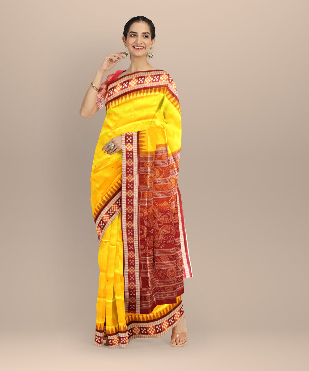 Yellow maroon silk handloom sambalpuri saree
