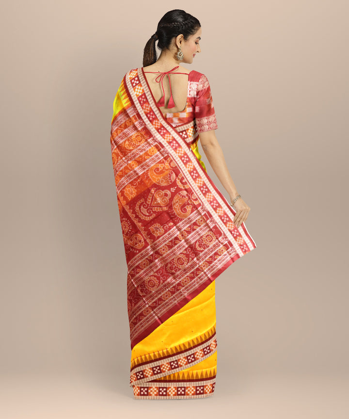 Yellow maroon silk handloom sambalpuri saree