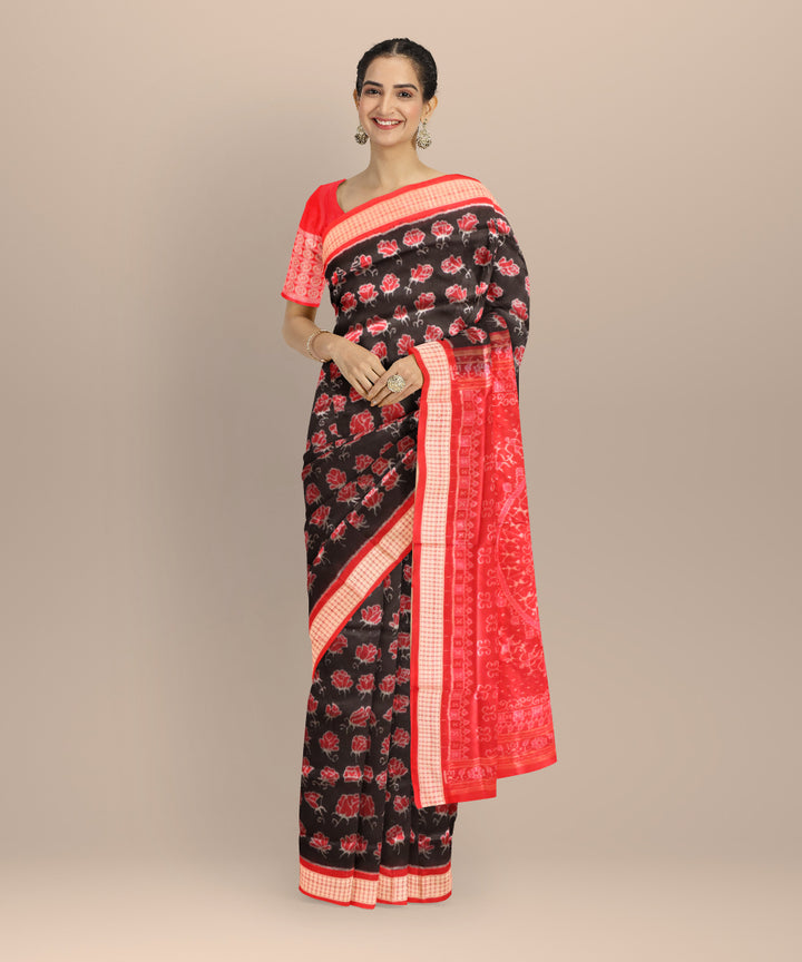 Black dark red handloom silk sambalpuri saree