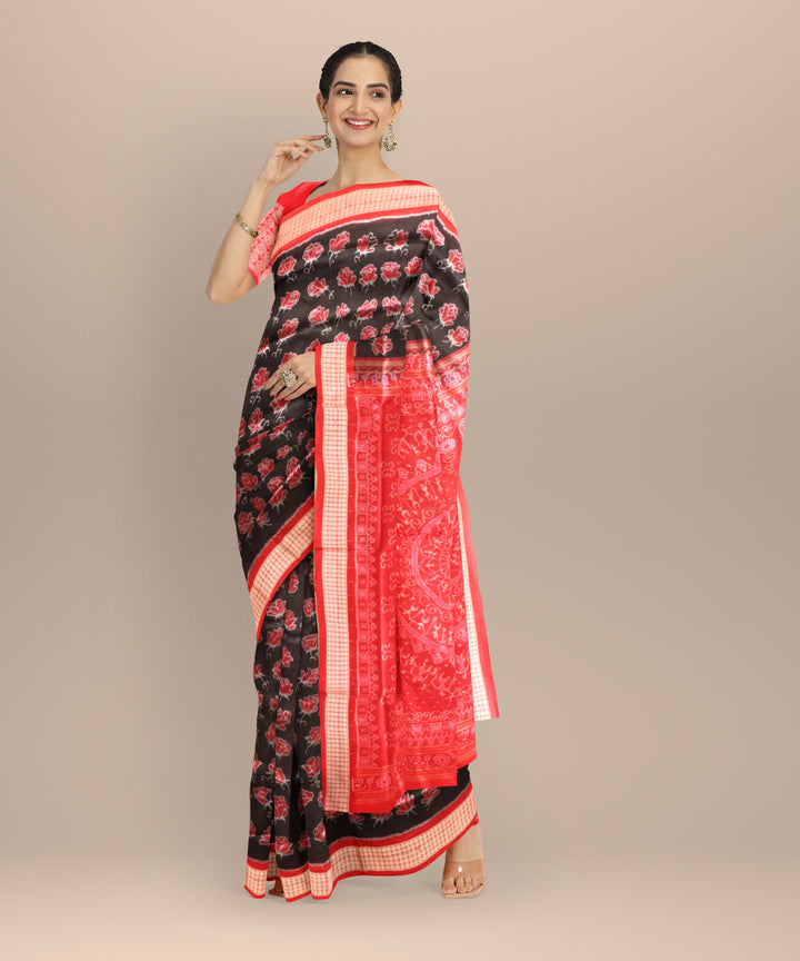 Black dark red handloom silk sambalpuri saree