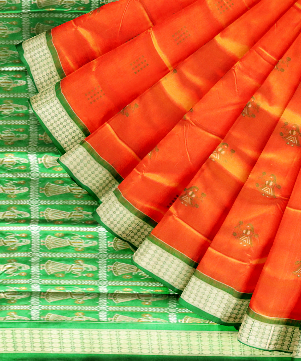 Orange dark green silk handloom bomkai saree
