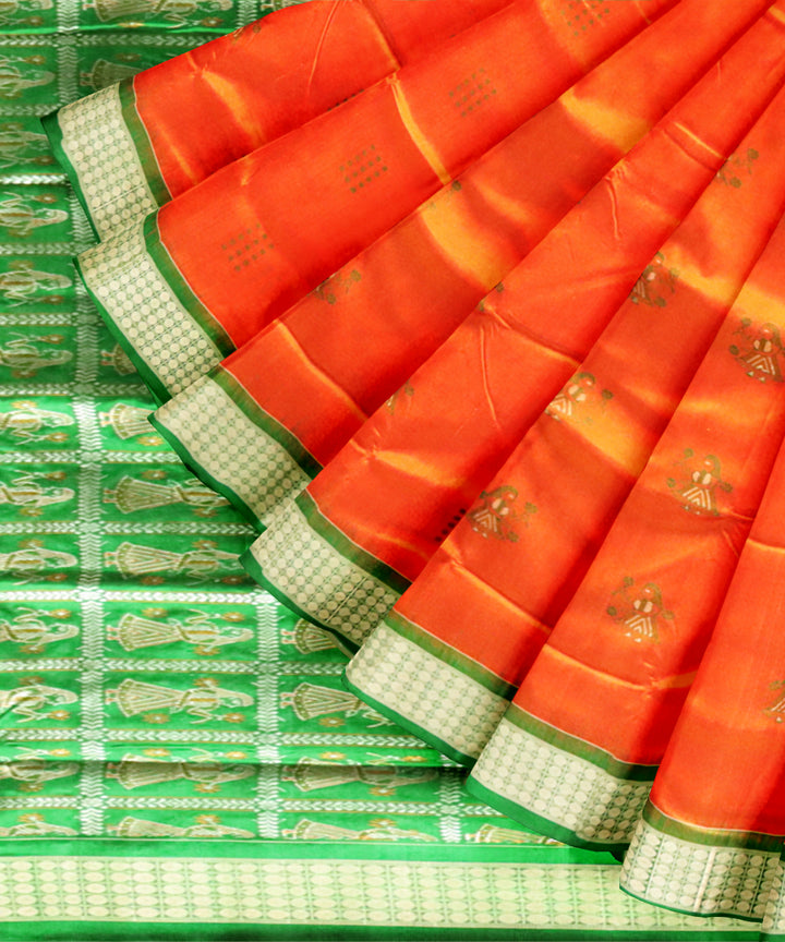 Orange dark green silk handloom bomkai saree
