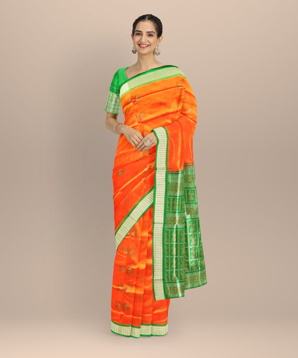 Orange dark green silk handloom bomkai saree