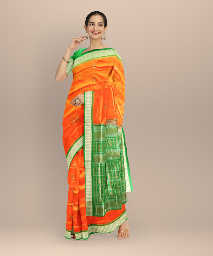 Orange dark green silk handloom bomkai saree