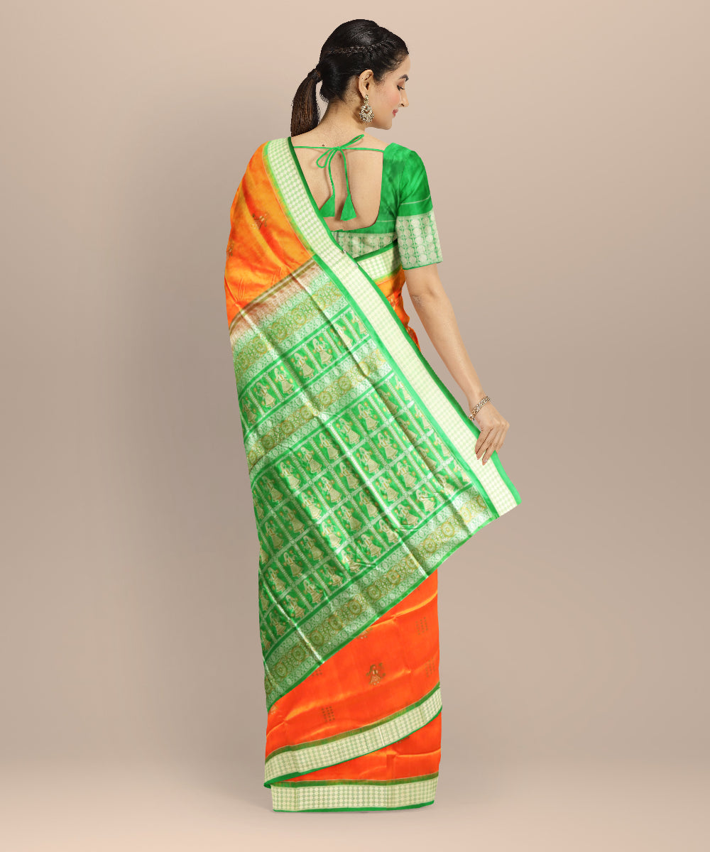 Orange dark green silk handloom bomkai saree