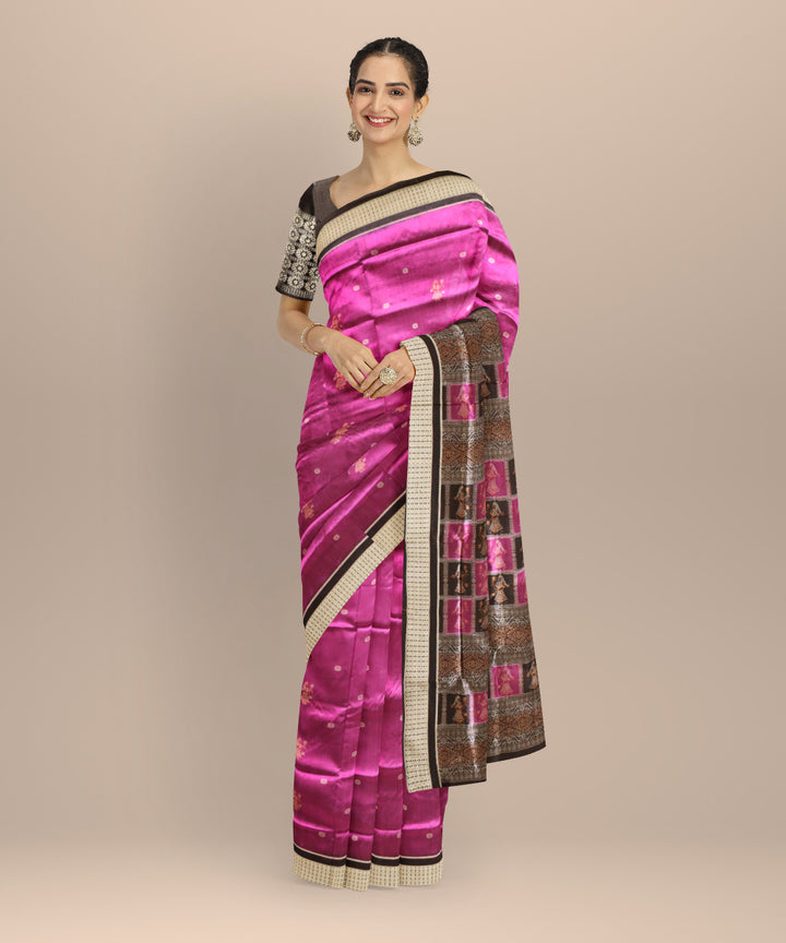 Purple black patly silk handloom bomkai saree