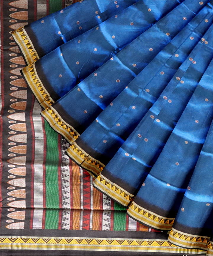 Egyptian blue black patli silk handloom bomkai saree