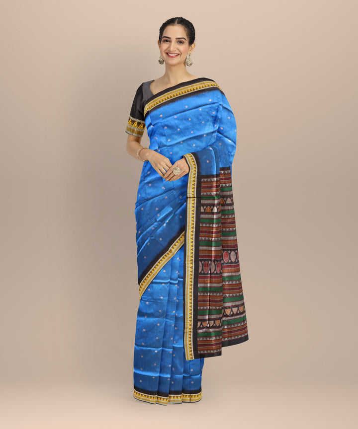 Egyptian blue black patli silk handloom bomkai saree