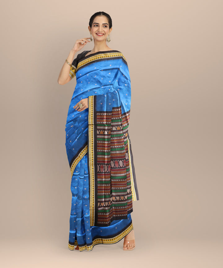 Egyptian blue black patli silk handloom bomkai saree