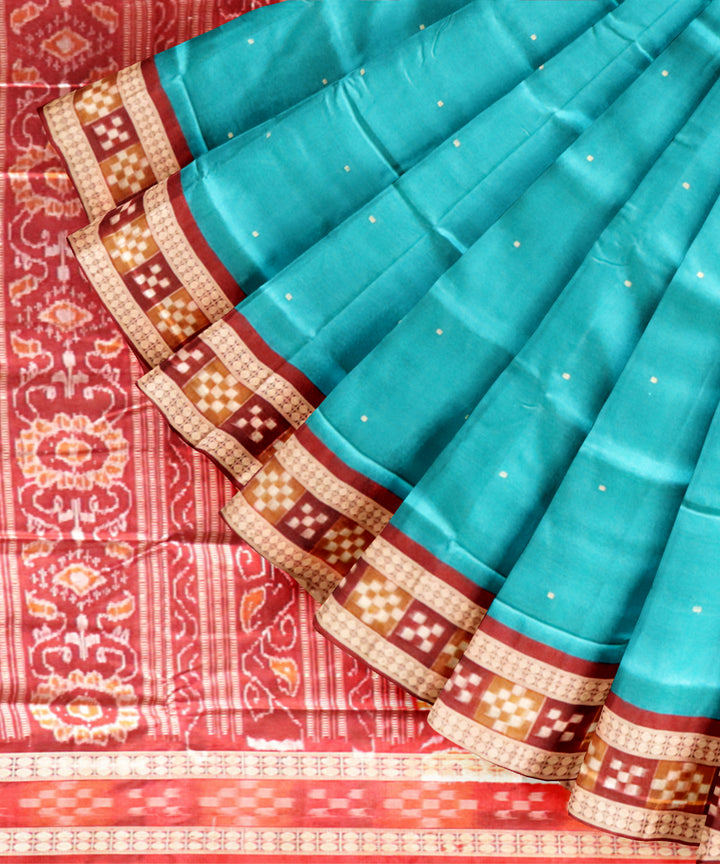 Dark turquoise maroon silk handloom sambalpuri saree