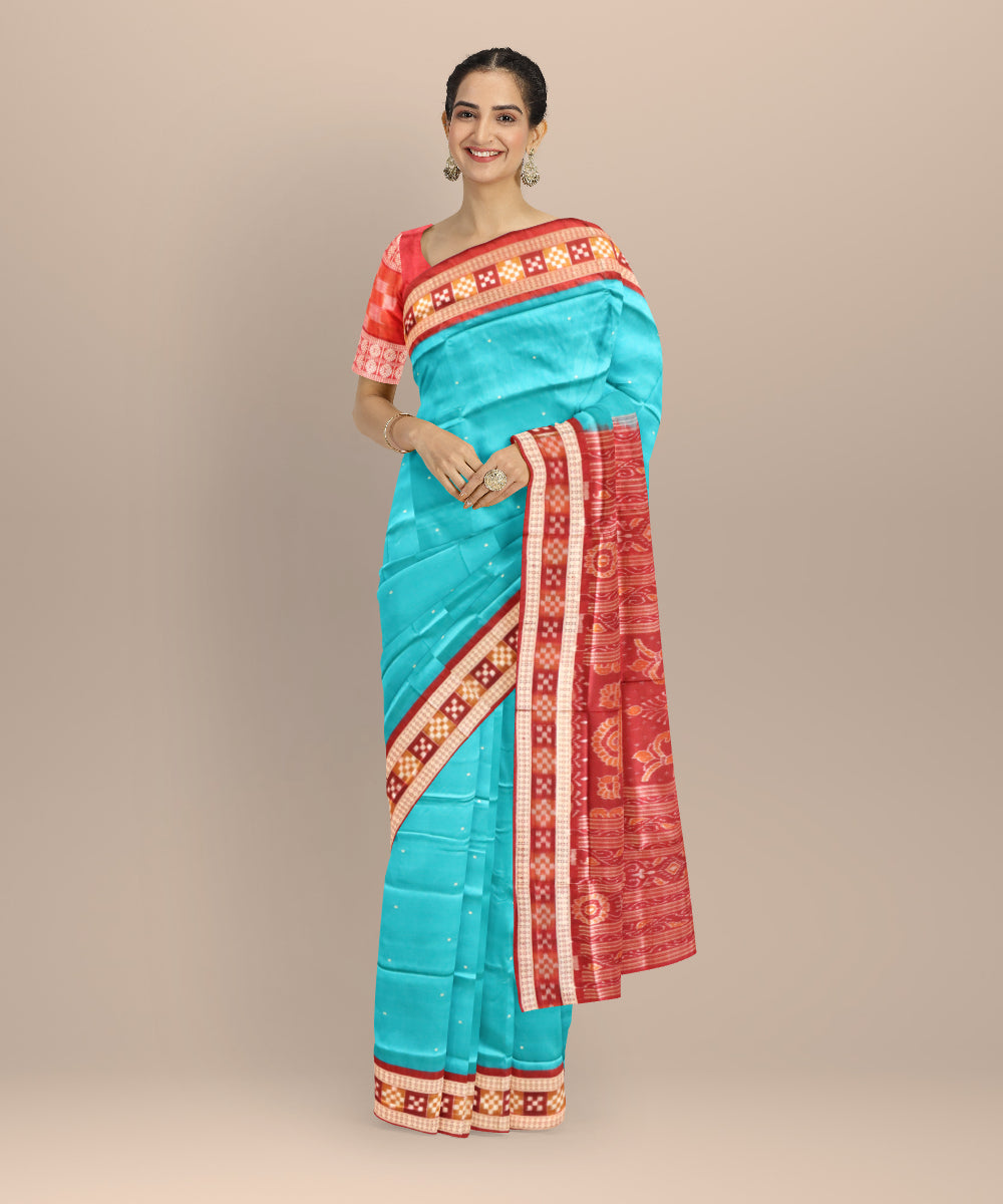 Dark turquoise maroon silk handloom sambalpuri saree