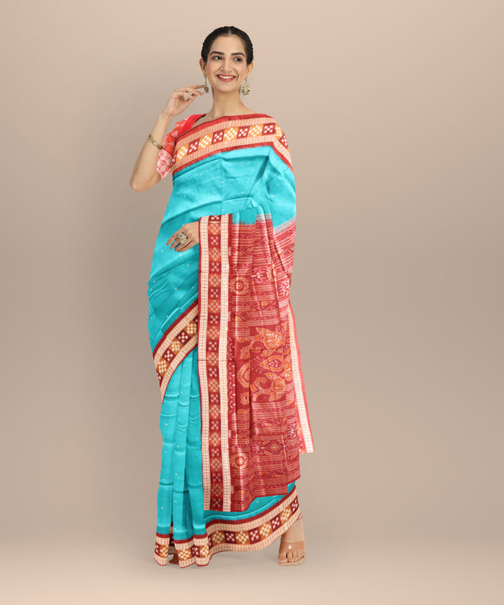 Dark turquoise maroon silk handloom sambalpuri saree