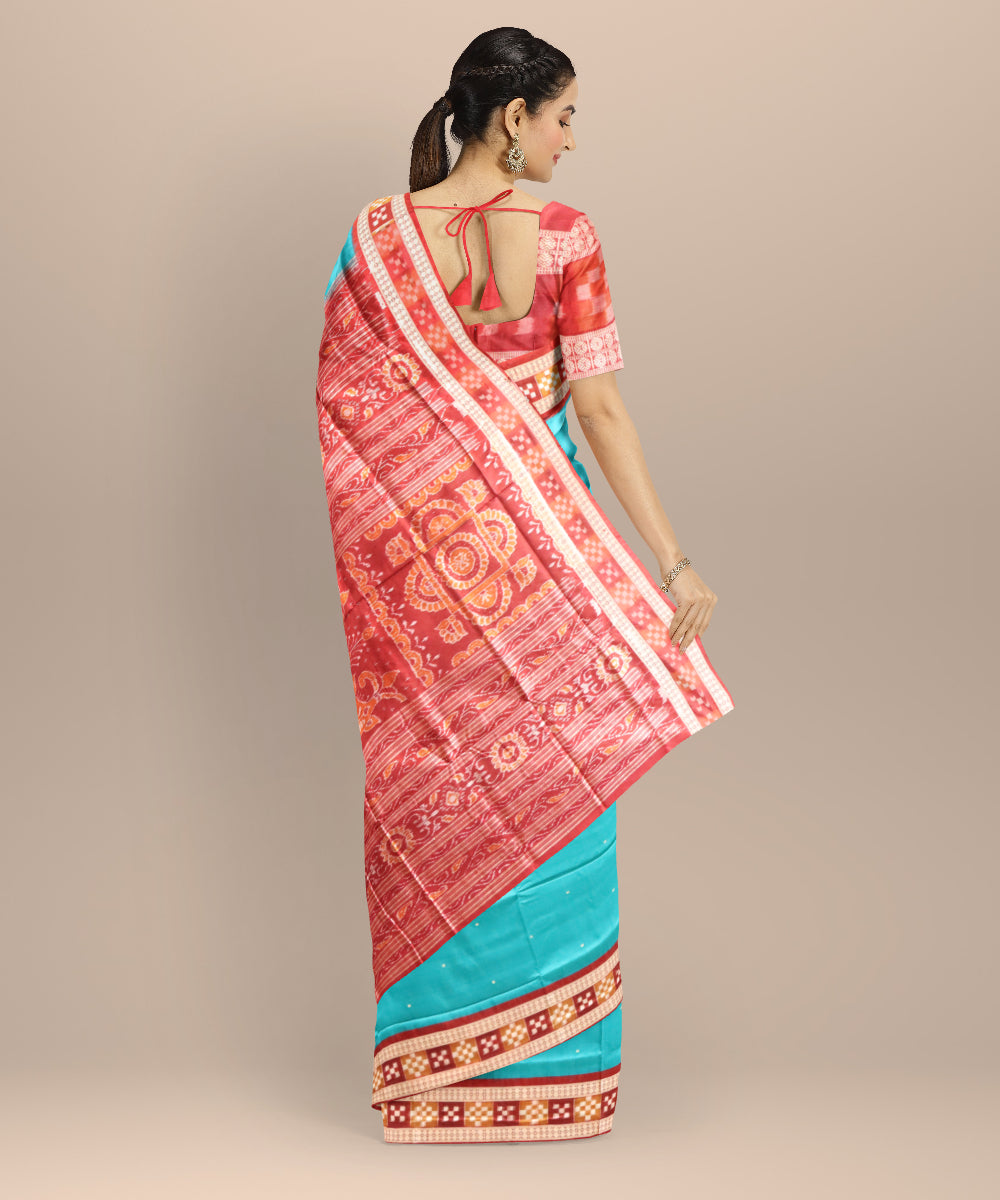Dark turquoise maroon silk handloom sambalpuri saree