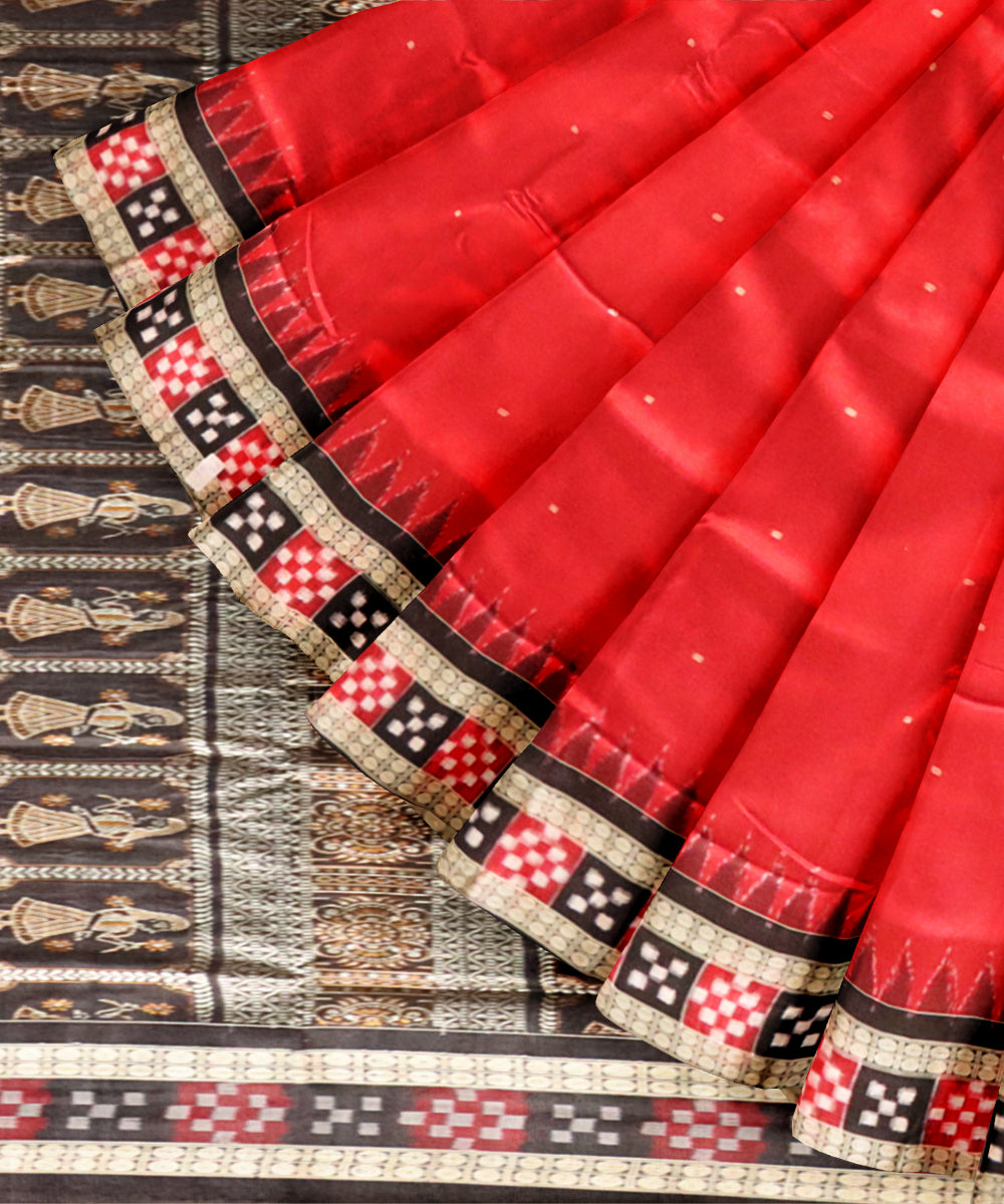Red black handloom sambalpuri silk saree
