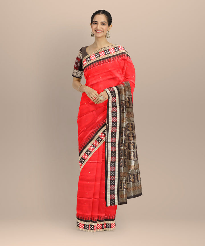 Red black handloom sambalpuri silk saree
