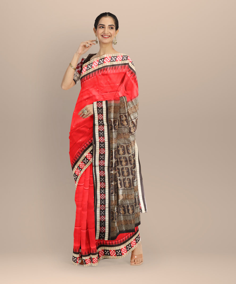Red black handloom sambalpuri silk saree