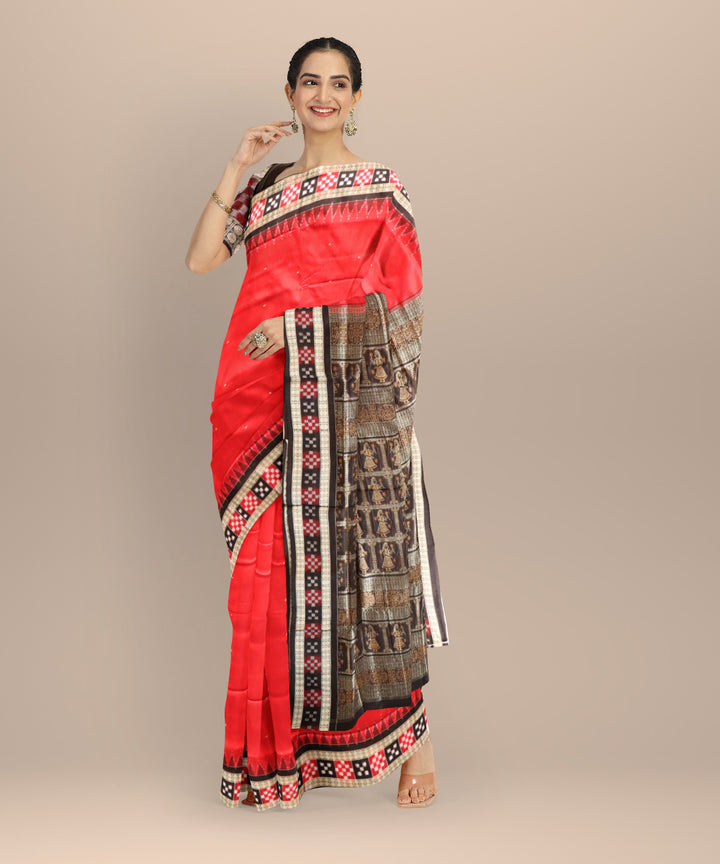 Red black handloom sambalpuri silk saree