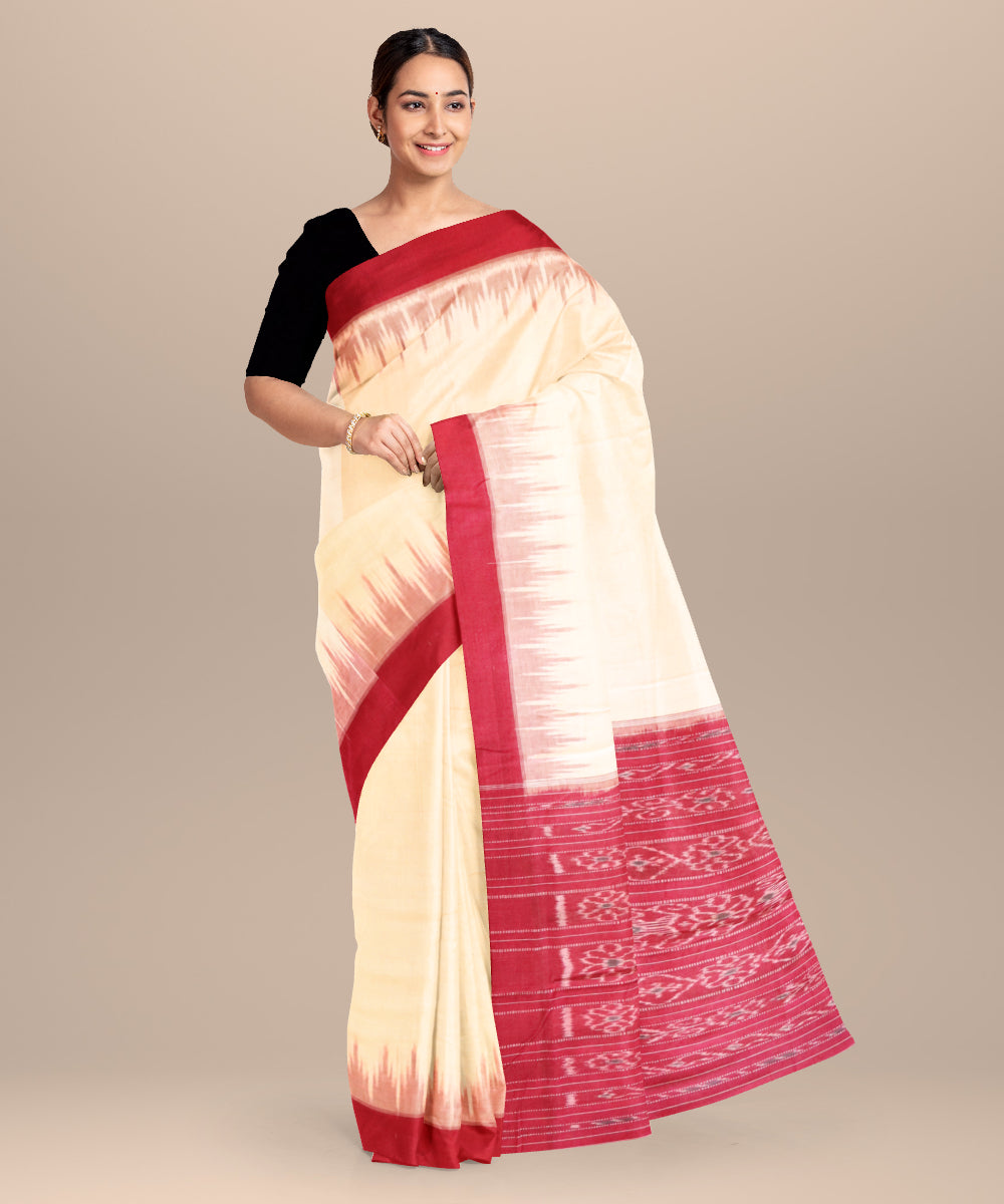 Blanched almond bittersweet shimmer cotton handloom nuapatna saree