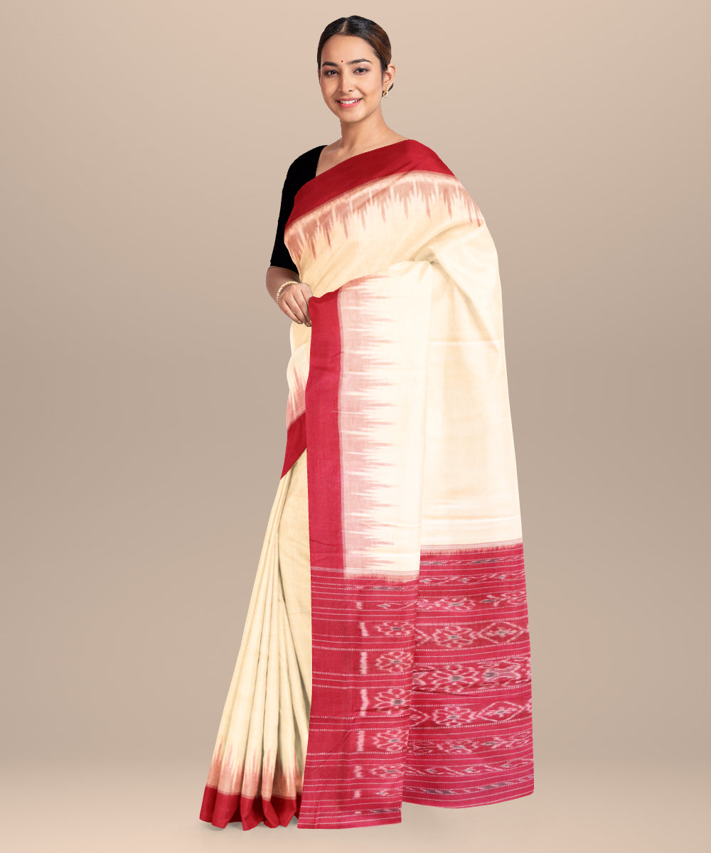 Blanched almond bittersweet shimmer cotton handloom nuapatna saree
