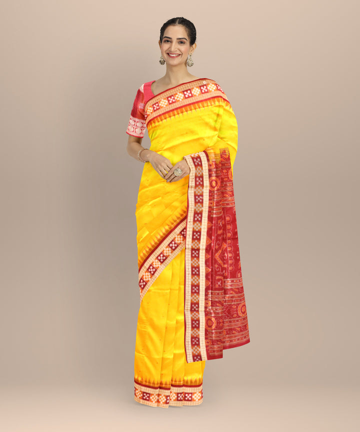 Yellow black silk handloom sambalpuri saree
