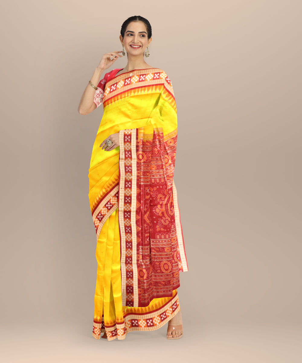 Yellow black silk handloom sambalpuri saree