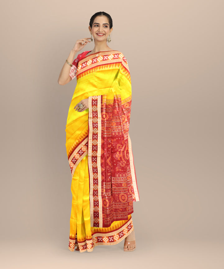 Yellow black silk handloom sambalpuri saree