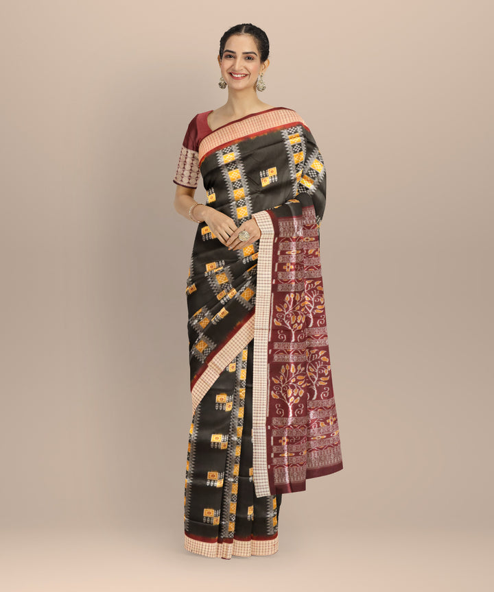 Black coffee silk handloom bomkai saree