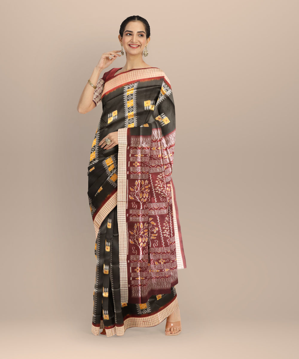 Black coffee silk handloom bomkai saree
