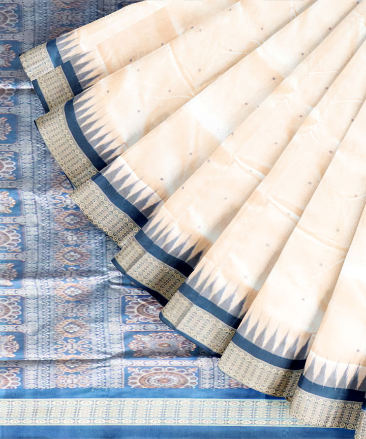 White cobalt silk handloom bomkai saree