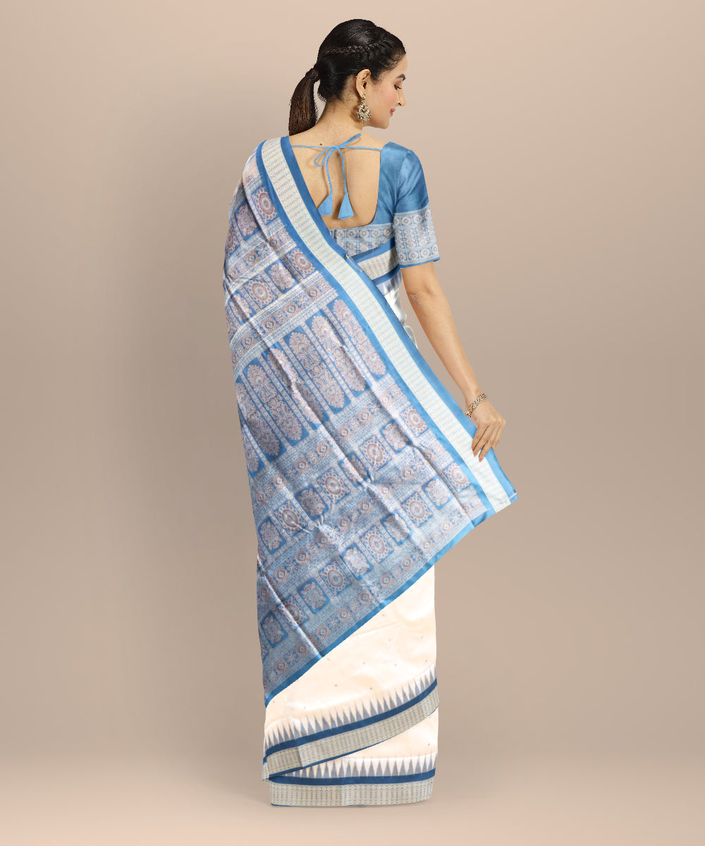 White cobalt silk handloom bomkai saree