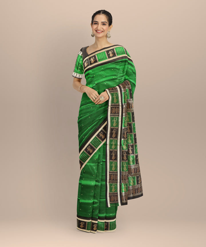 Dark green black silk handloom bomkai saree