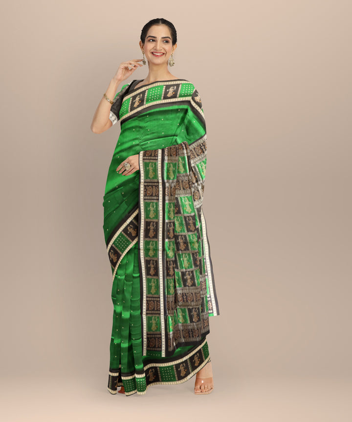 Dark green black silk handloom bomkai saree