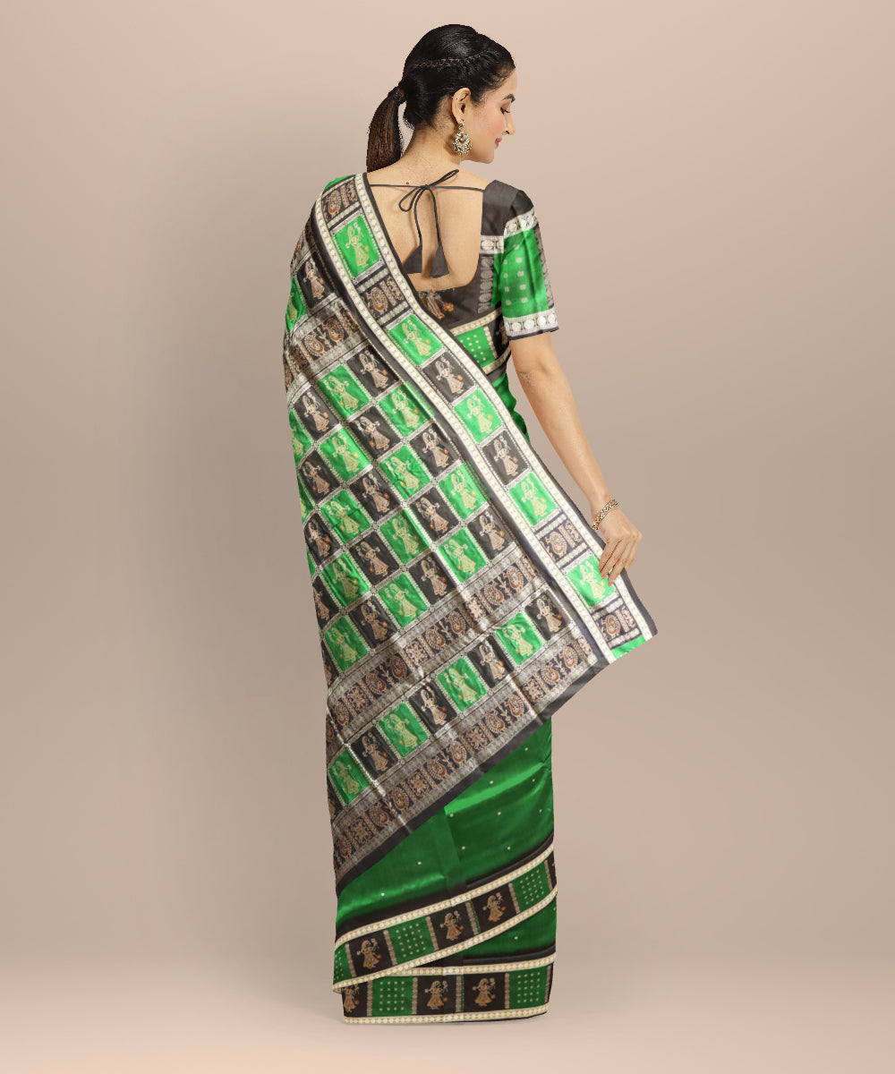 Dark green black silk handloom bomkai saree