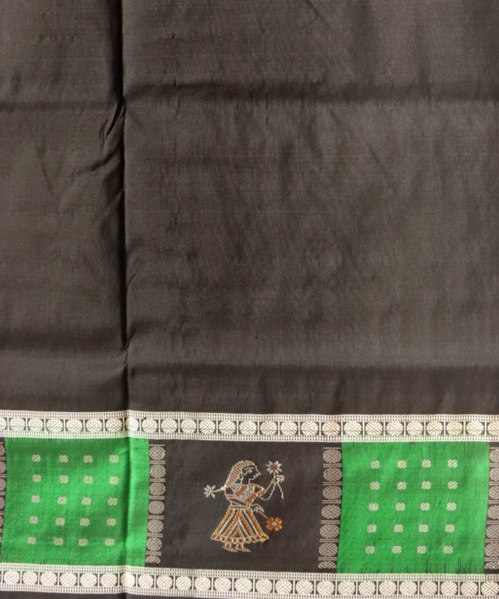 Dark green black silk handloom bomkai saree