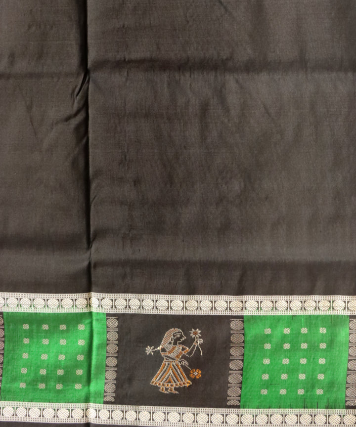 Dark green black silk handloom bomkai saree