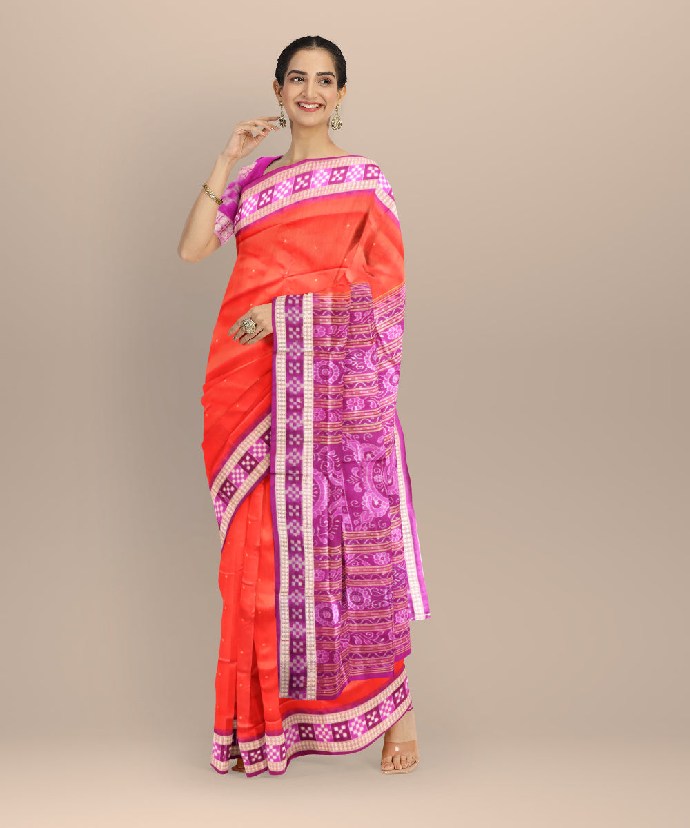 Red byzantine silk handloom bomkai saree
