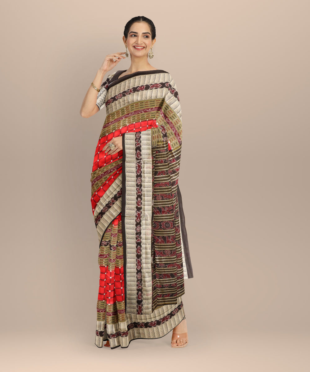 Multicolor black silk handloom sambalpuri saree