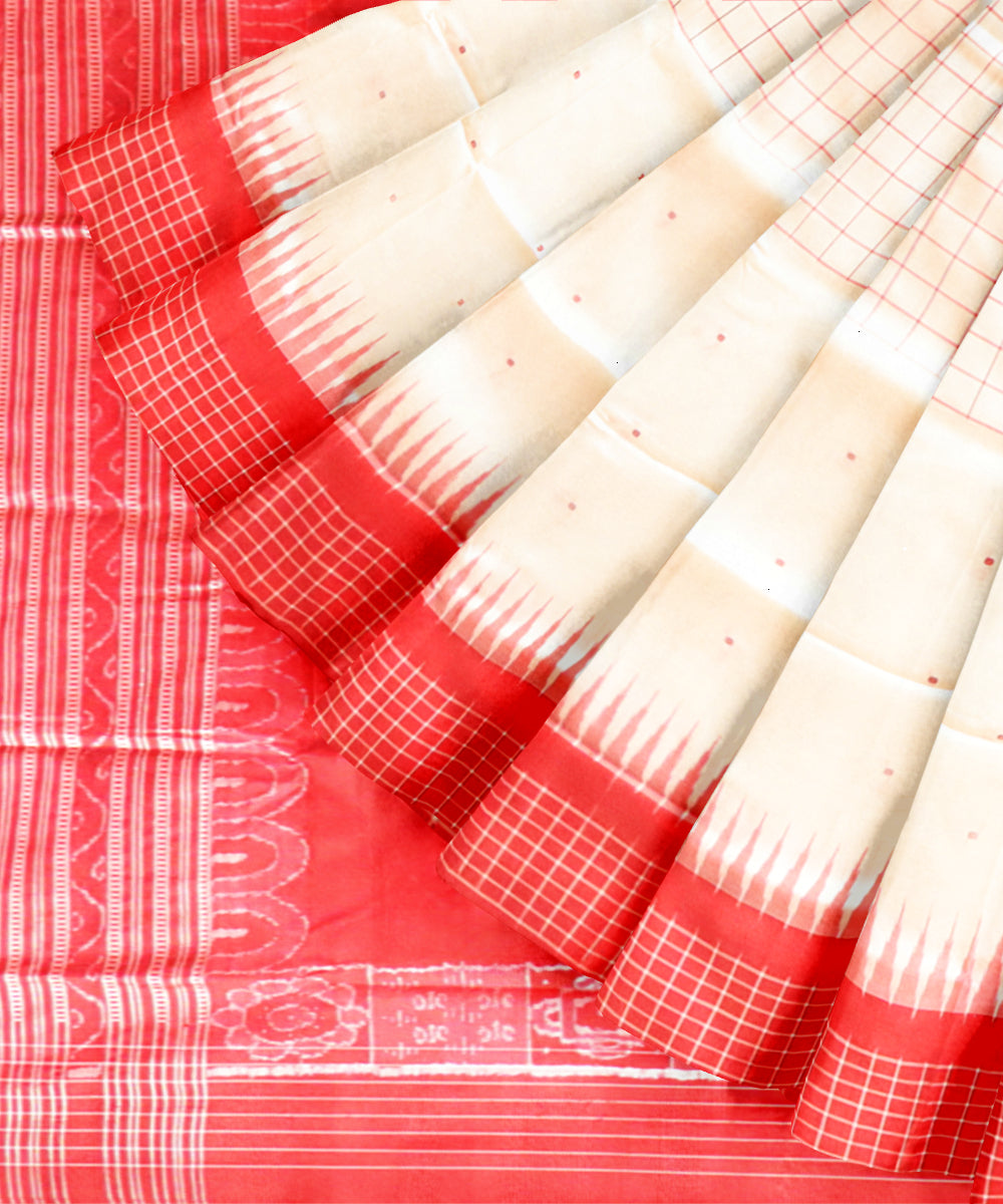 White dark red silk handloom sambalpuri saree