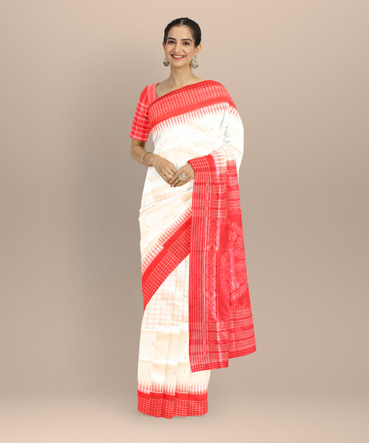 White dark red silk handloom sambalpuri saree