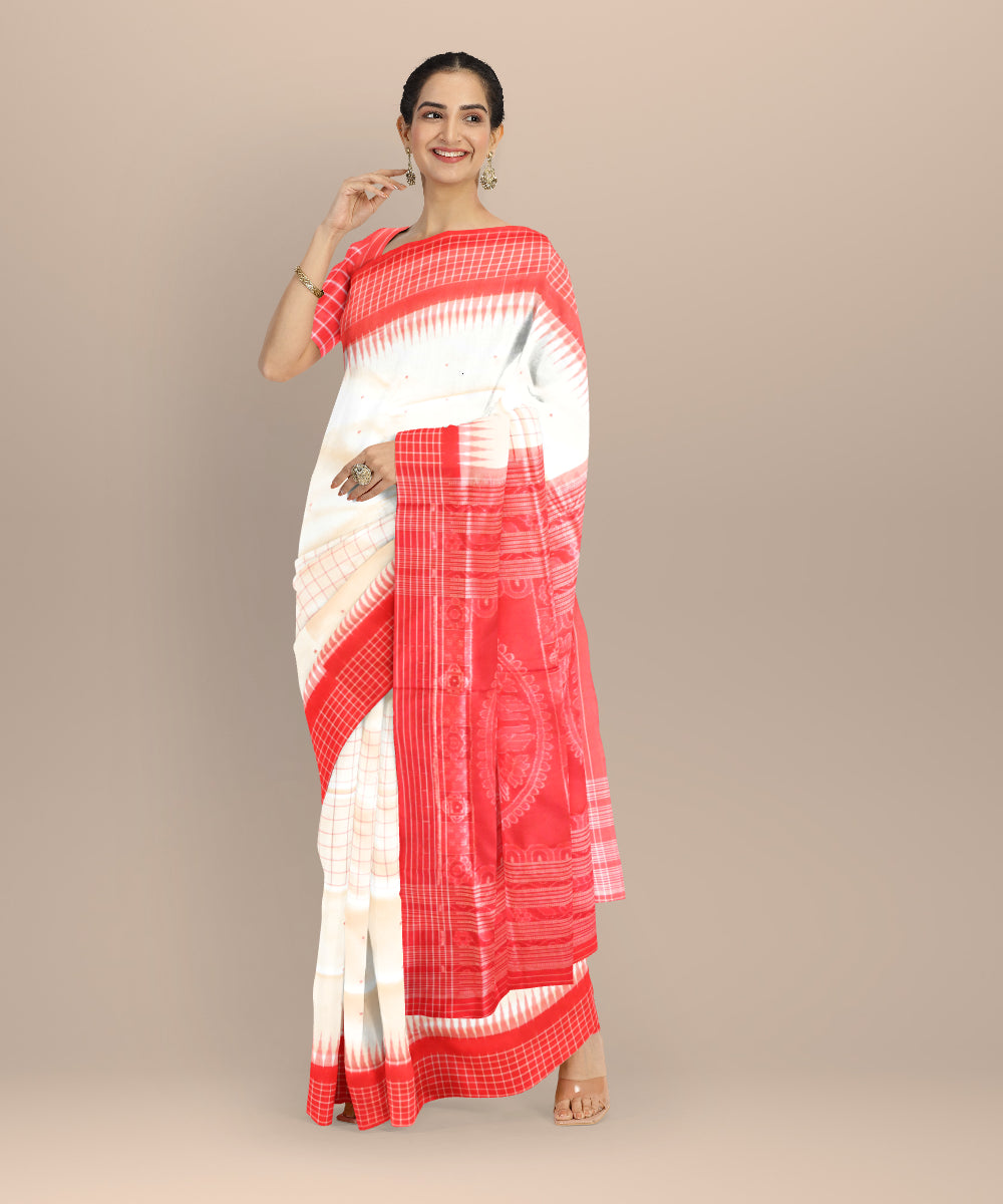White dark red silk handloom sambalpuri saree